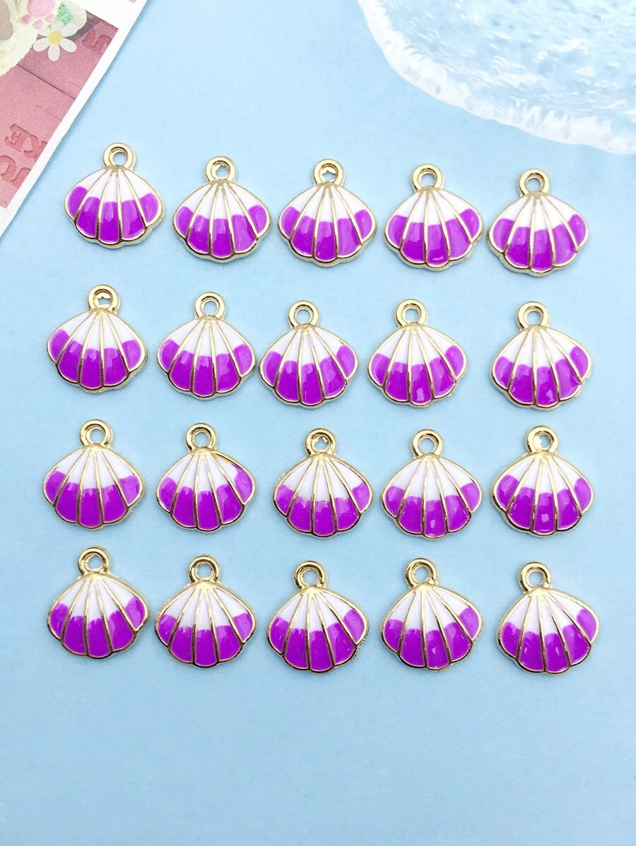 20 Cái/bộ Thời Trang Tráng Men Vỏ Hợp Kim Tự Làm Mặt Dây Chuyền Trang Sức Bông Tai Vòng Cổ Làm Phụ Kiện - Màu tím - Xem 1