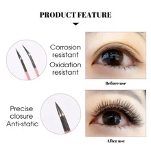 FADVAN Fadvan 1 Pc Eyelash Tweezers Extension Pink Stainless Steel Superhard Tweezers With Fiber Tips High Precision Anti-Static Tweezers