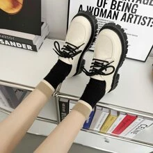 SRSOO 復古英倫風厚底單鞋舒適黑色PU皮女鞋高跟鞋夏季學院風鞋款搭配