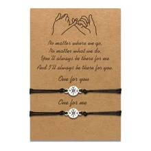 2 piezas/set Brújula en forma de larga distancia colgante ajustable Pulsera para mejores amigos o - Negro - Ver 1