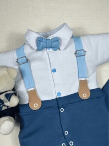 Saida Maternidade Menino Suspensorio Bebe Macacao - Azul petróleo - Visão 3