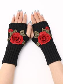 1 Pair Women's Casual Elegant Embroidered Floral Applique Short Knitted Fingerless Gloves, Arm Warmers Suitable For Autumn/Winter, Ballet & Dance Performance Valentine's Day Valentines - Black - View 1