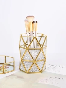 1pc Glass Storage Jar Gold Makeup Brush Organizer - Clear - View 2