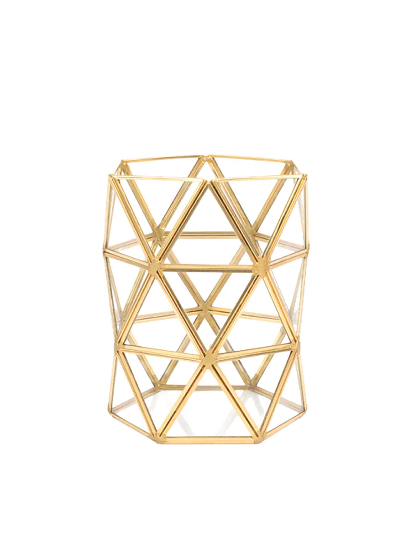 1pc Glass Storage Jar Gold Makeup Brush Organizer - Clear - View 1