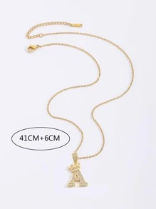 1pc Classic Initial Letter Necklace Stainless Steel Copper Cubic Zirconia Crown Alphabet Pendant Necklace For Kids Fashion Party Jewelry For Friend Delicate Birthday Gift Random One - Yellow Gold - View 3