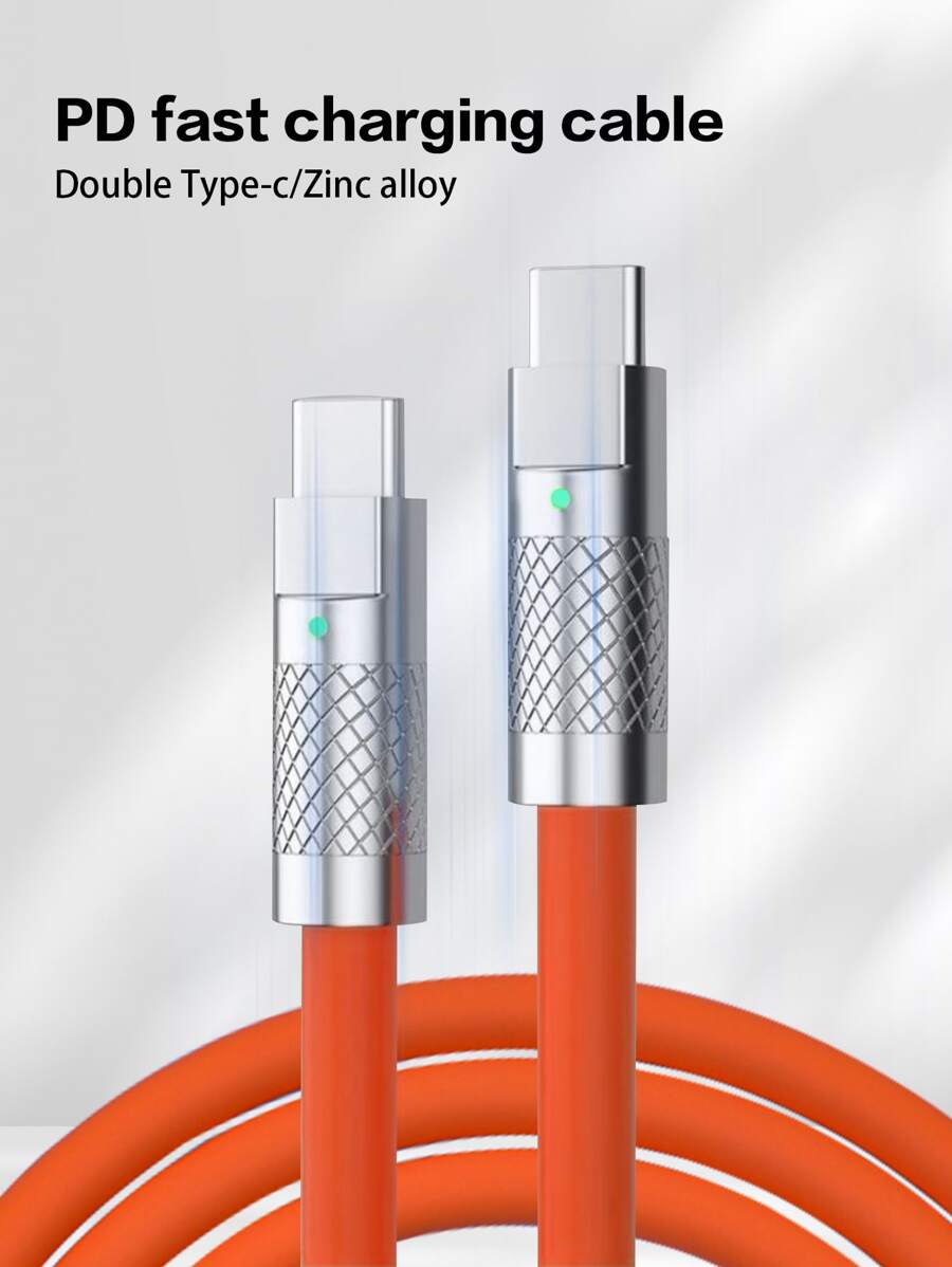 PD TypeC液體矽膠120w6a快速充電線1/2M39.37/78.74英寸USB線USB CToC充電器線兼容華為三星小米POCO - 橘色 - 查看 1