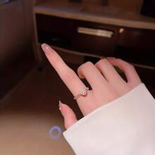 Đáng yêu Cubic Zirconia pha lê đồng hồng trái tim phụ nữ trang sức thời trang thanh lịch phụ kiện tiệc đính hôn nhẫn cưới kích thước có thể điều chỉnh Valentine, mẹ, mẹ, ngày của mẹ, quà tặng - Bạc - Xem 3
