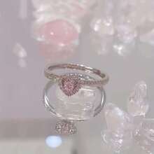 Đáng yêu Cubic Zirconia pha lê đồng hồng trái tim phụ nữ trang sức thời trang thanh lịch phụ kiện tiệc đính hôn nhẫn cưới kích thước có thể điều chỉnh Valentine, mẹ, mẹ, ngày của mẹ, quà tặng - Bạc - Xem 10