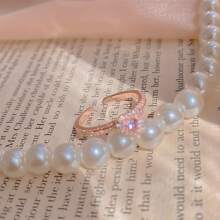 Đáng yêu Cubic Zirconia pha lê đồng hồng trái tim phụ nữ trang sức thời trang thanh lịch phụ kiện tiệc đính hôn nhẫn cưới kích thước có thể điều chỉnh Valentine, mẹ, mẹ, ngày của mẹ, quà tặng - Bạc - Xem 9