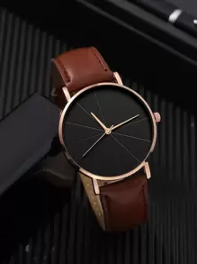 1pc Men's Fashionable Quartz Wrist Watch With Pu Leather Strap & Scale Dial As A Gift For Students Returning To School