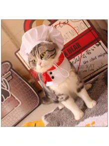 1 件带兜帽的猫狗宠物厨师斗篷，有趣的宠物服装服饰配件 - 白色 - 查看 4