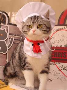 1 件带兜帽的猫狗宠物厨师斗篷，有趣的宠物服装服饰配件 - 白色 - 查看 1