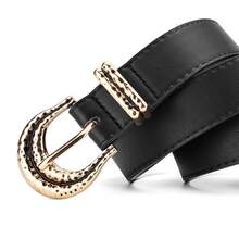 1 pieza Cinturón de cuero de estilo vaquero occidental con hebilla de oro vintage de moda negro para mujer, para uso casual diario con vestimenta personalizada. Adecuado para decoración de pantalones. - Negro - Ver 2