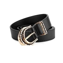 1 pieza Cinturón de cuero de estilo vaquero occidental con hebilla de oro vintage de moda negro para mujer, para uso casual diario con vestimenta personalizada. Adecuado para decoración de pantalones. - Negro - Ver 4