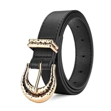 1 pieza Cinturón de cuero de estilo vaquero occidental con hebilla de oro vintage de moda negro para mujer, para uso casual diario con vestimenta personalizada. Adecuado para decoración de pantalones. - Negro - Ver 3