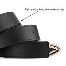 1 pieza Cinturón de cuero de estilo vaquero occidental con hebilla de oro vintage de moda negro para mujer, para uso casual diario con vestimenta personalizada. Adecuado para decoración de pantalones. - Negro - Ver 6