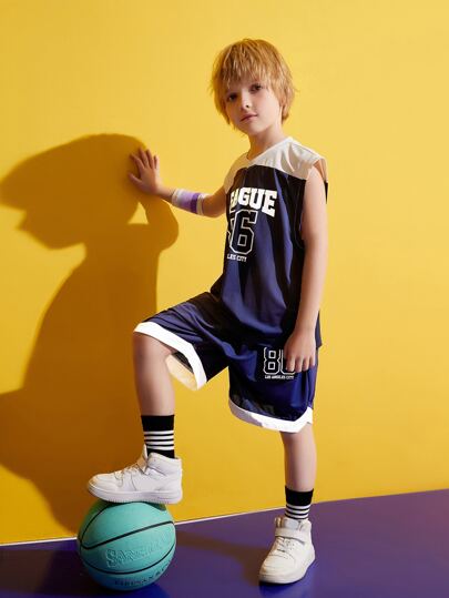 TIGER MINI 男孩字母圖案背心上衣和短褲套裝