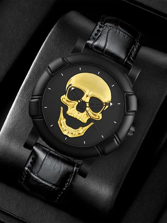 Reloj de piel de PU con diseño de calavera clásico y personalizado, estilo de negocios para hombres