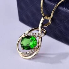 Fashionable Green Cubic Zirconia Pendant Necklace - Green - View 3