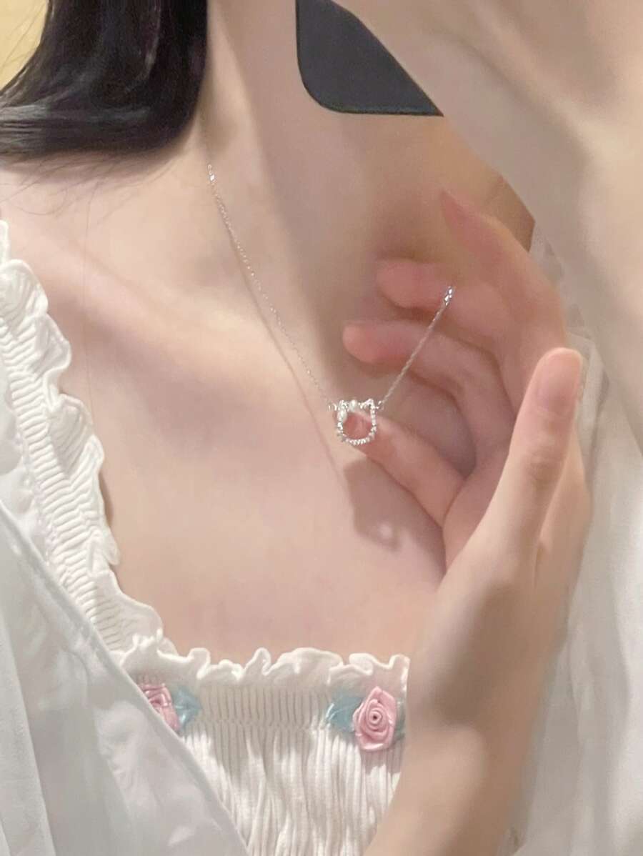1 vòng cổ mặt dây chuyền mèo dễ thương - Bạc - Xem 1