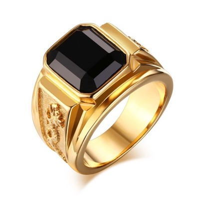 Rhinestone-studded Vintage Large Square Cubic Zirconia Men's Ring, Available In Black/red/blue