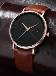 1pc Men's Fashionable Quartz Wrist Watch With Pu Leather Strap & Scale Dial As A Gift For Students Returning To School