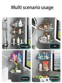3pcs Silver Aluminum Bathroom Triangle Wall Mounted Storage Shelves, Shower Caddy - 銀色 - 查看 7