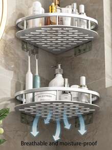 3pcs Silver Aluminum Bathroom Triangle Wall Mounted Storage Shelves, Shower Caddy - 銀色 - 查看 3