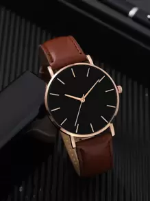 Đồng Hồ Nam Thời Trang Hợp Thời Trang Quy Mô Hoa Văn Mặt Đồng Hồ Thạch Anh Với Dây Da Pu - Cà phê nâu - Xem 1