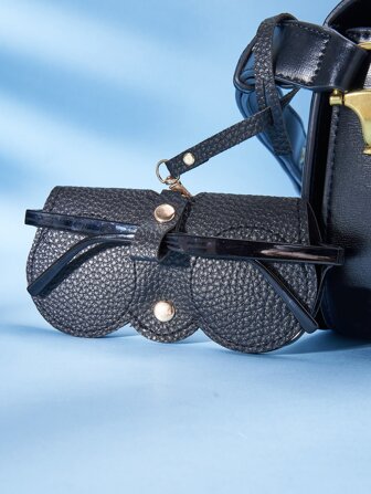 1入組女士荔枝紋壓花休閒眼鏡袋適用於日常生活