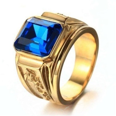 Rhinestone-studded Vintage Large Square Cubic Zirconia Men's Ring, Available In Black/red/blue