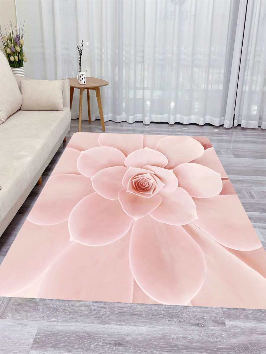 1入組法蘭絨多肉植物粉色花圖案浴室淋浴地墊,廚房地墊,戶外地毯,浴缸防滑墊,馬桶墊 - 粉色 - 查看 1