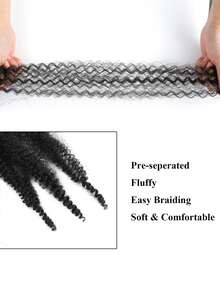 3入組黑色 Pte 分離彈性非洲扭結發，預蓬鬆馬利鉤針編織髮帶 1 針加 5入組環 - 黑色 - 查看 4