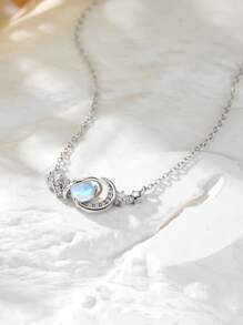 1 Máy Tính Độc Đáo Mặt Trăng & Hành Tinh & Đính Đá Cubic Zirconia Mặt Dây Chuyền Vòng Cổ Cho Nữ, Hẹn Hò & Quà Tặng Sinh Nhật - Bạc - Xem 1