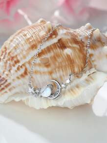 1 Máy Tính Độc Đáo Mặt Trăng & Hành Tinh & Đính Đá Cubic Zirconia Mặt Dây Chuyền Vòng Cổ Cho Nữ, Hẹn Hò & Quà Tặng Sinh Nhật - Bạc - Xem 4