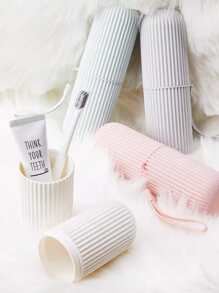 Random Color Travel Toothbrush Holder With Portable Rinse Cup & Toothbrush Cup Set, Minimalist Design Toothbrush Mug