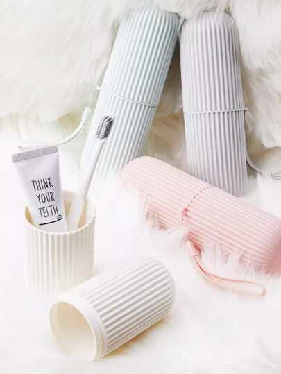 隨機色旅行牙刷架帶便攜沖洗杯子和牙刷杯子套裝,極簡設計牙刷馬克