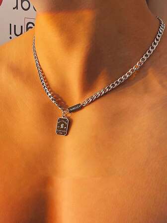 1入組時尚男士項鍊,時髦復古風格男性鎖骨鏈條,獨特吊墜男士項鍊