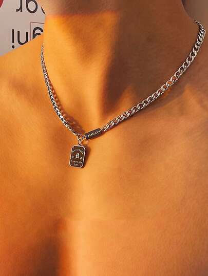 1pc Fashionable Men's Necklace, Vintage Style Male Clavicle Chain, Unique Pendant Men's Necklace