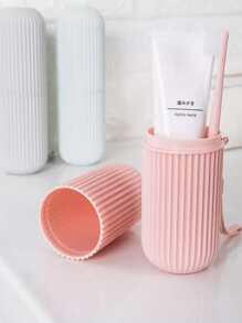 مجموعة حامل فرشاة الأسنان للسفر بألوان عشوائية مع كوب غسول الفم، فرشاة الأسنان، كوب ماء بتصميم بسيط