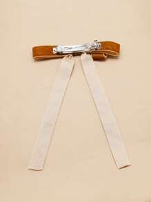 復古黑色大大絲絨蝴蝶結髮夾長款緞帶韓語髮夾條狀髮夾髮飾適合女士女孩 - 棕色 - 查看 2