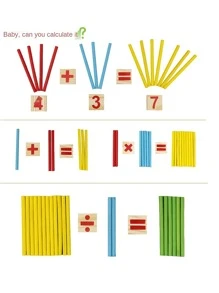 Number Symbol Game Stick, Wooden Math Toys For Kids, Montessori Educational Learning Puzzle, Number Counting Sticks, Kindergarten Mathematics Teaching Aids - Multicolor - View 3