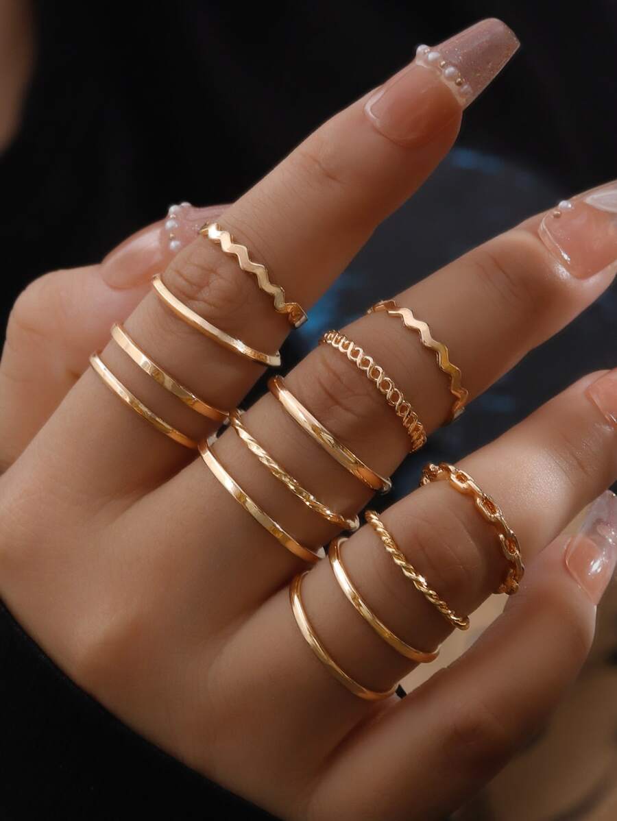 12 cái/bộ Vòng sắt tối giản thời trang dành cho nữ để trang trí hàng ngày - Vàng - Xem 1