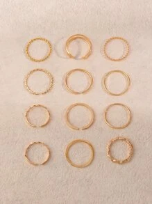 12 cái/bộ Vòng sắt tối giản thời trang dành cho nữ để trang trí hàng ngày - Vàng - Xem 5