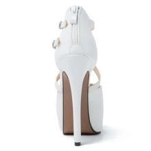 Women's Ankle Cross Strap Sandals Platform Stiletto Dress Zip - White - View 5
