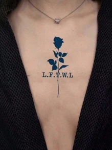 1張性感百合和玫瑰花圖案的水餃刺青貼紙,帶有草本植物,可持續7-14天,適合女性和女孩使用胸部,腰部和手臂區域