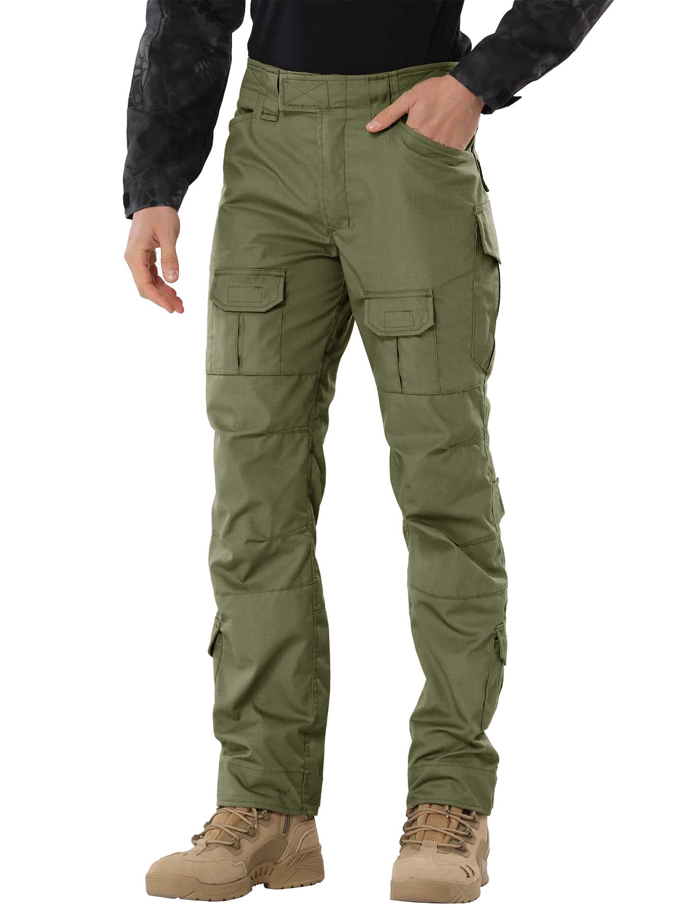 Men's Hiking Pants Camo Travel Pants Lightweight Work Pants Outdoor Work Cargo Pants Multi-Pocket Workwear - 軍綠色 - 查看 1