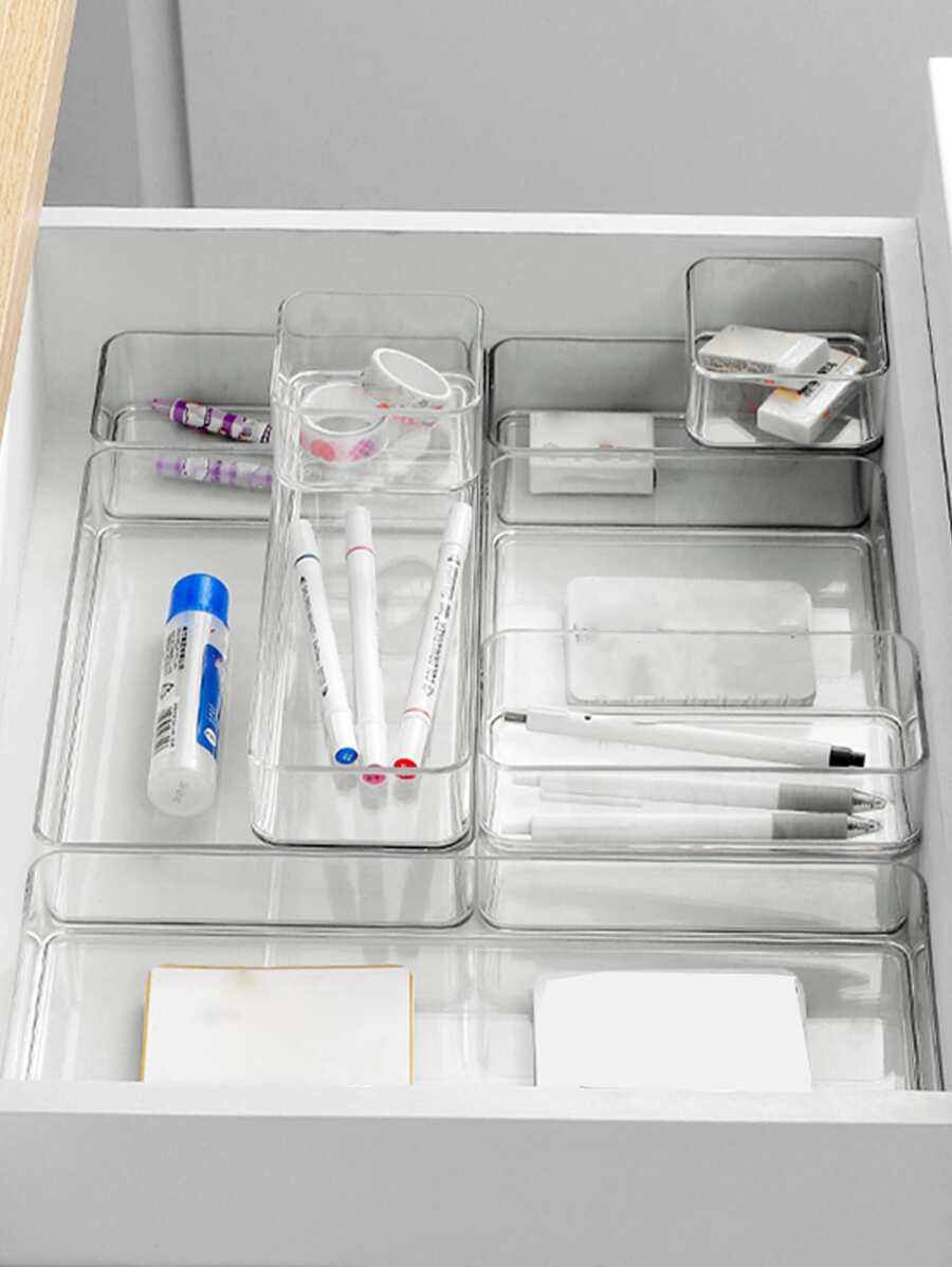 1set Transparent Drawer Storage Box With Built-In Desk Accessories, Book & Small Item Sorting And Storing Box For Office Or Dormitory, Can Be Stackable With Dividers Room Decor Home Decor Fall Decor Bedroom Decor - Clear - View 1