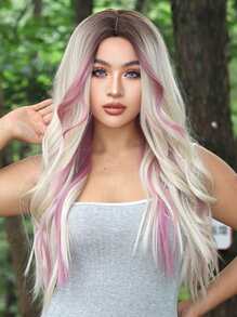 26英寸合成假髮 粉色和淺金色長捲髮假髮 假髮頭套裝飾假髮 聖誕萬聖節假髮 女士時尚假髮