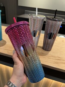 Large Capacity Double-Layer Plastic Durian Shaped Straw Cup With Electroplating Process Water Bottle - Multicolor - View 4